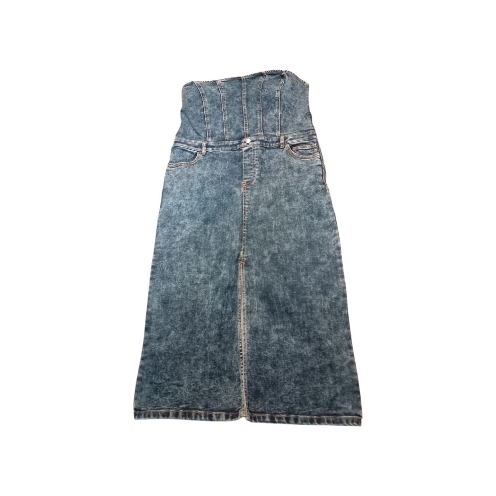 Versona Women's Blue Denim Medium Wash Strapless Jeans Dress, Size L, NWT